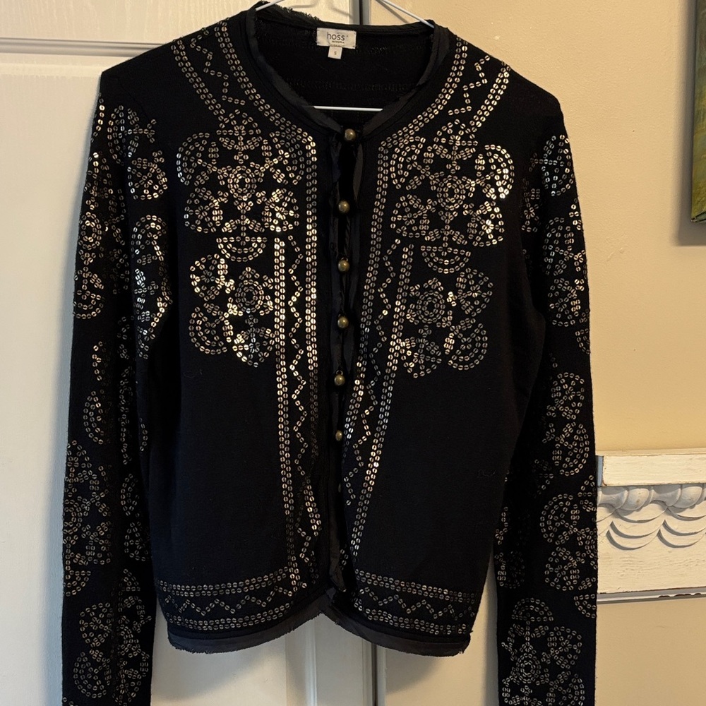 Hoss Intropia black sequin embellished cardigan. S